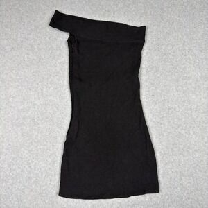 Capulet Black Ribbed One Shoulder Mini Dress XS Cotton Blend Bodycon LBD Sleek